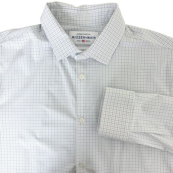 Mizzen+Main Leeward Collection Trim Fit White Blue Checks Button Shirt - 2XL XXL - Picture 1 of 9